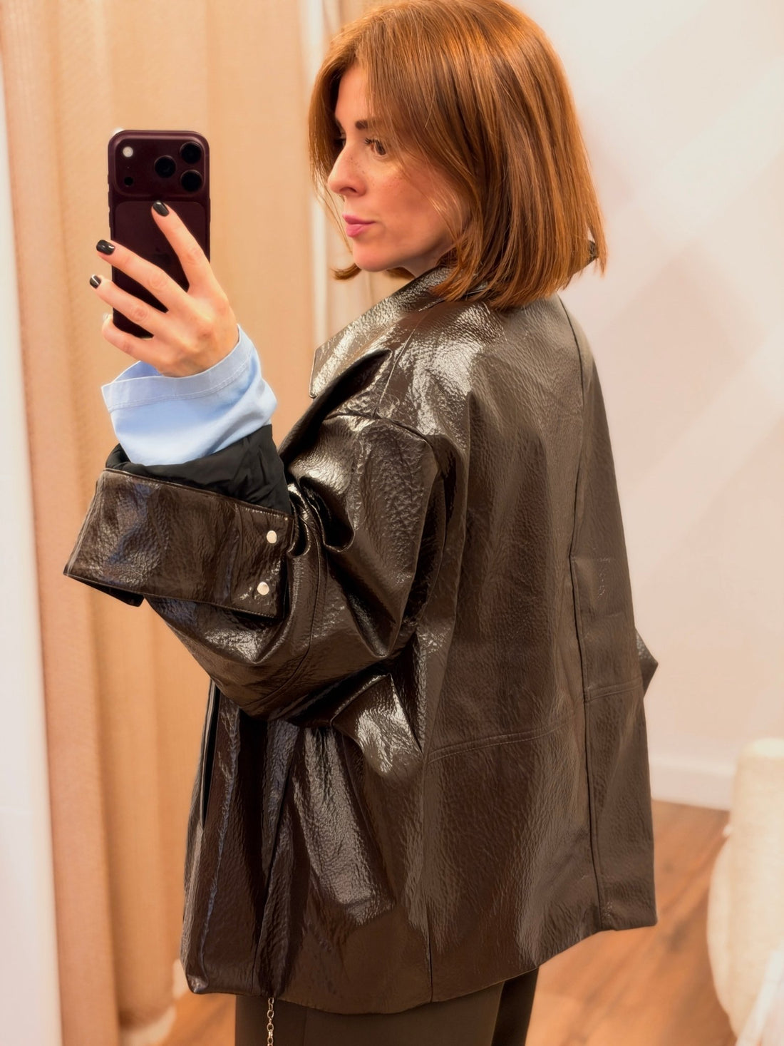 Blouson en simili laqué choco - Léone