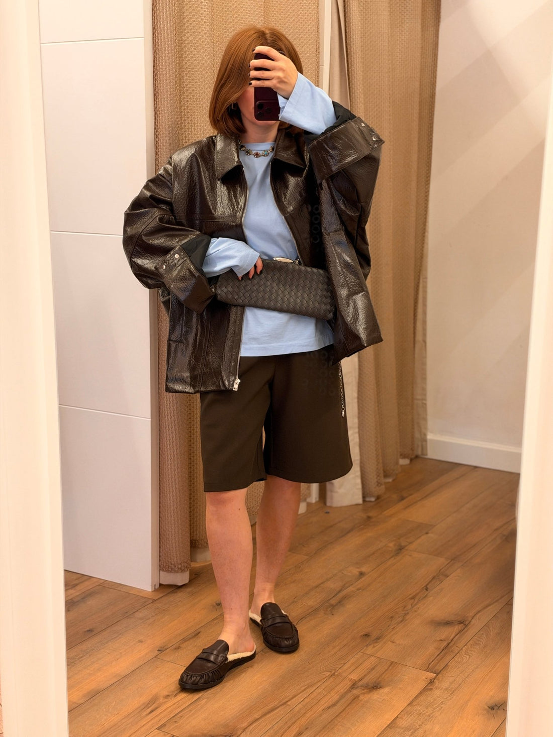 Blouson en simili laqué choco - Léone