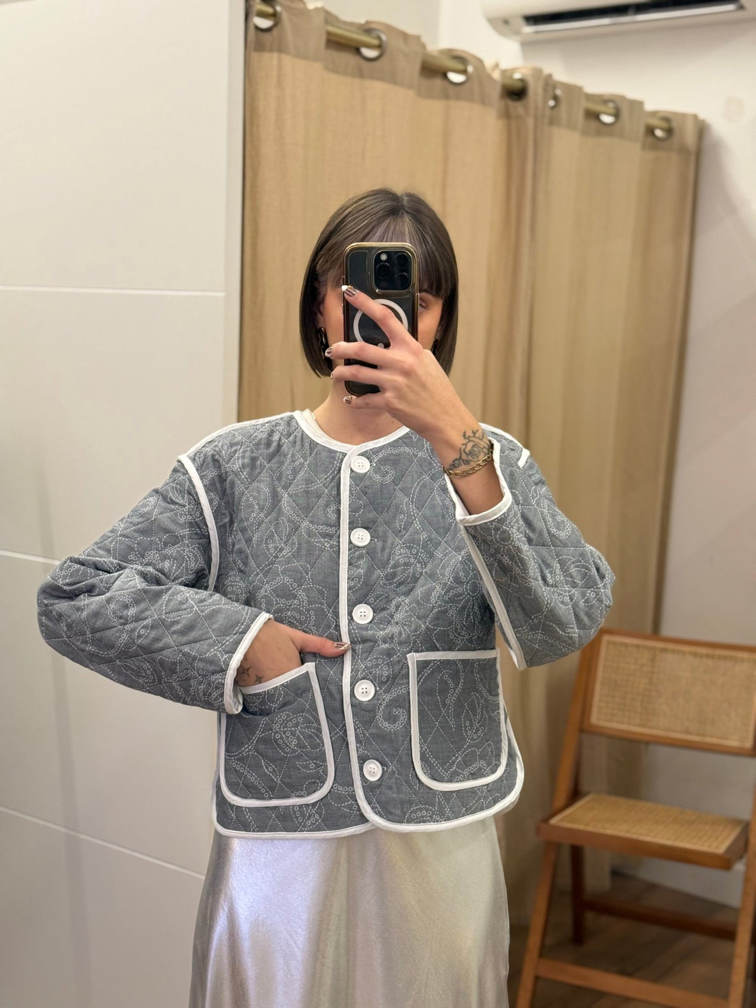 Blouson gris motif cachemire - Léone