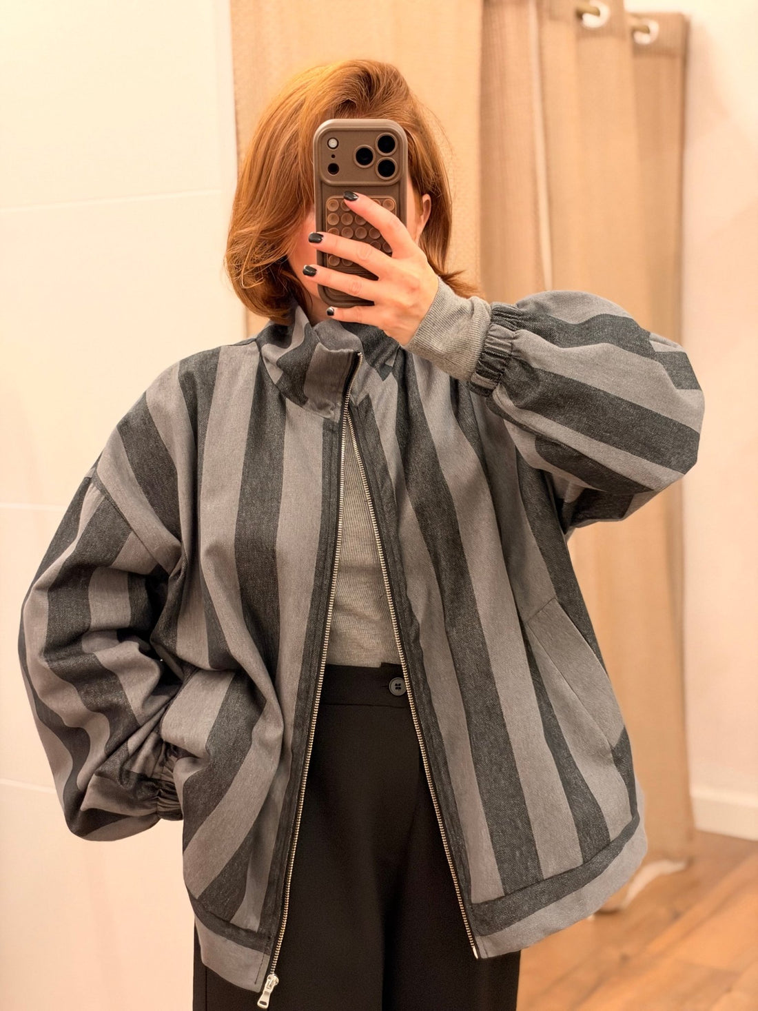 Blouson rayé gris bleu - Léone