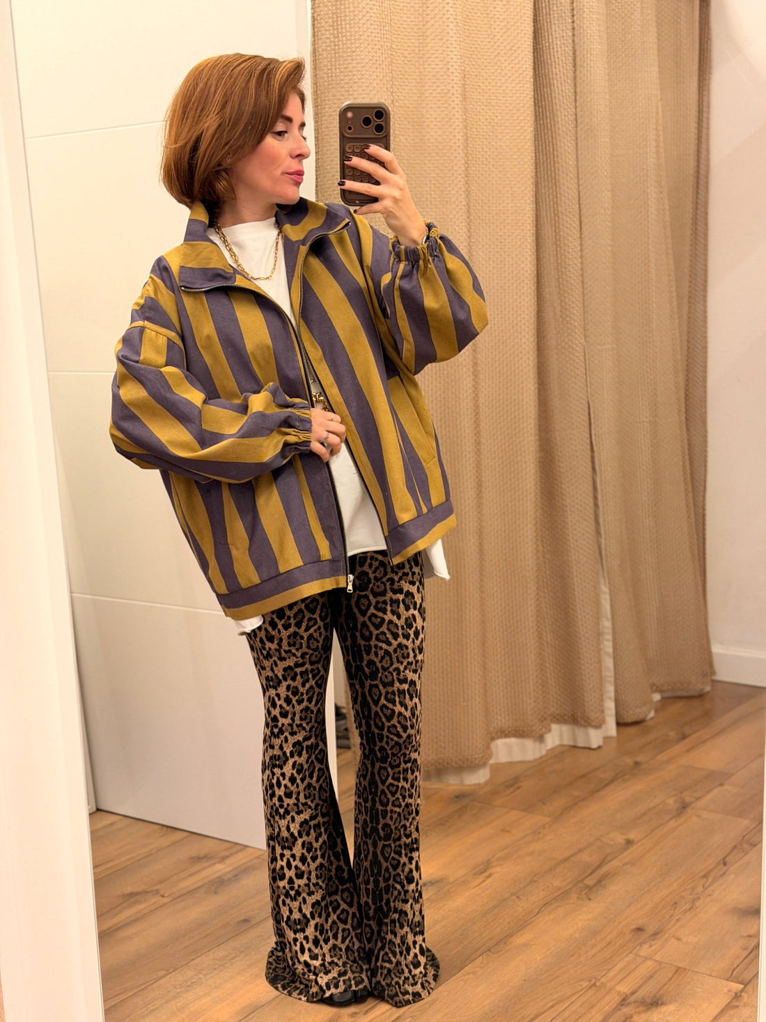 Blouson rayé violet camel - Léone