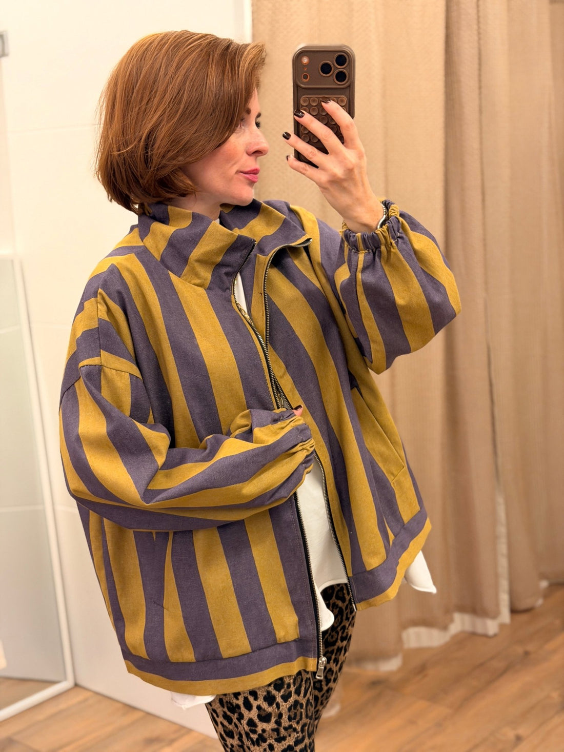 Blouson rayé violet camel - Léone