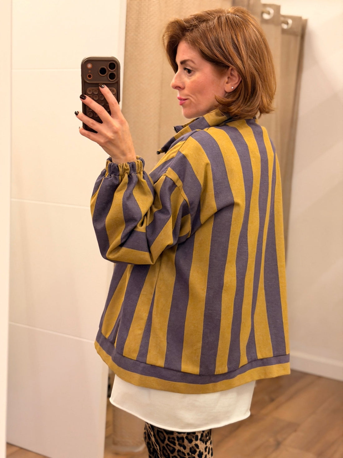 Blouson rayé violet camel - Léone