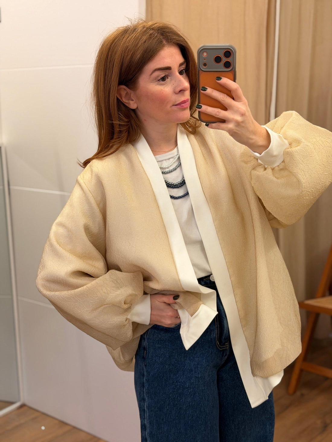 Bomber blanc organza beige - Léone