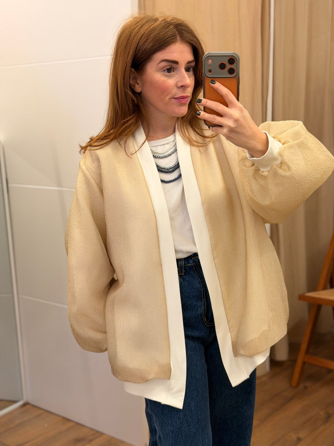 Bomber blanc organza beige - Léone