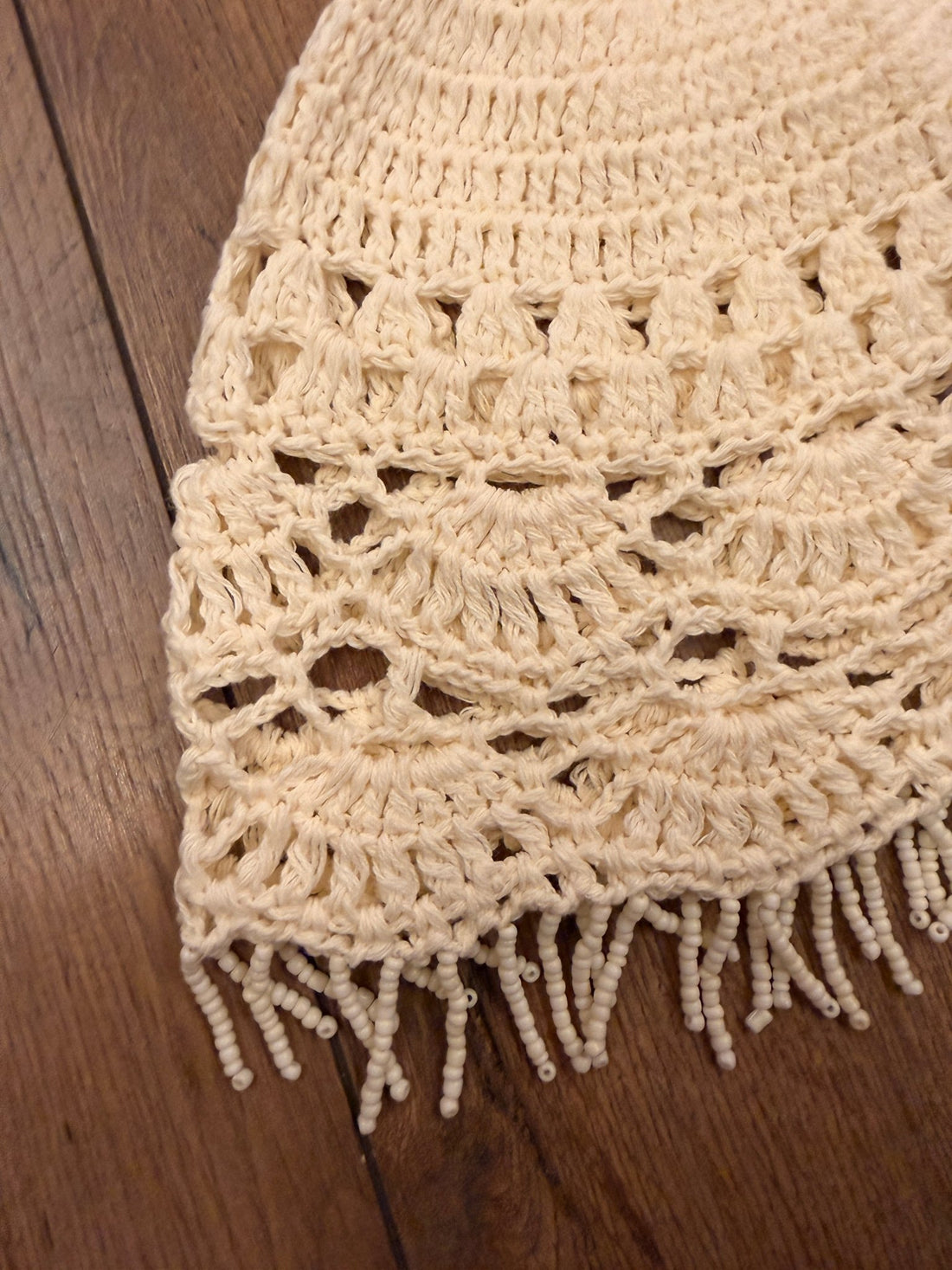 Bonnet crochet écru franges - Léone