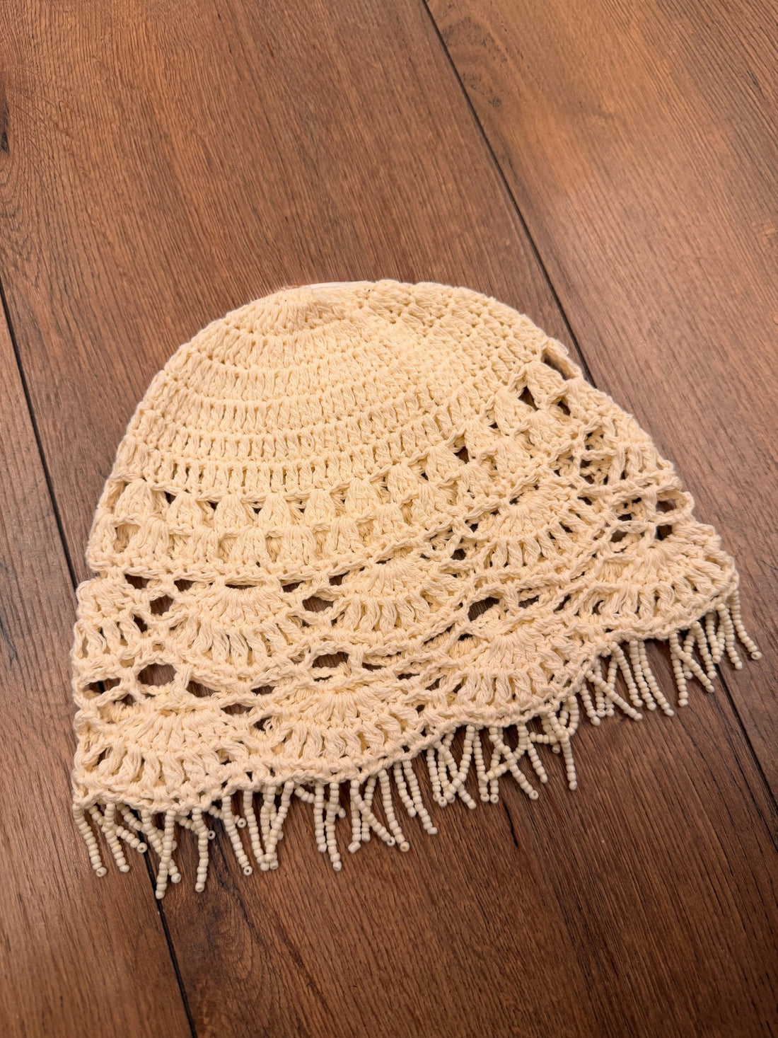 Bonnet crochet écru franges - Léone