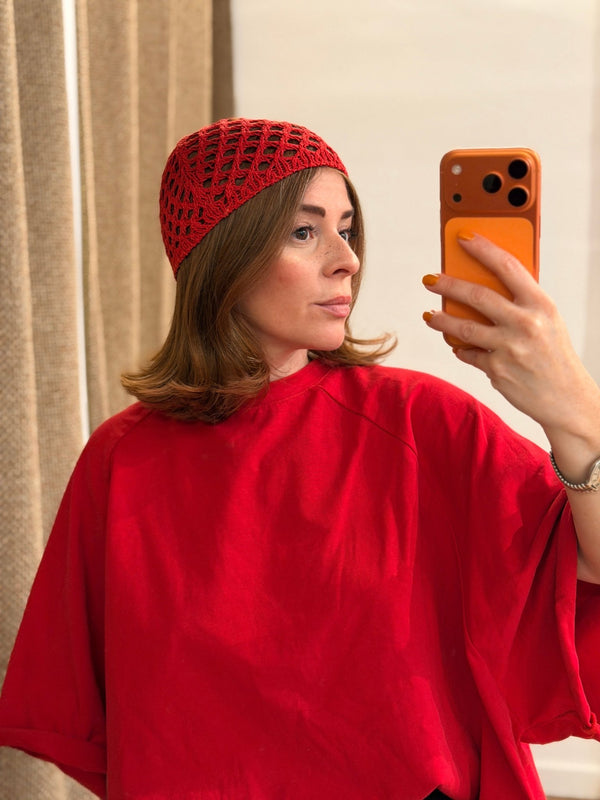 Bonnet en crochet rouge - Léone