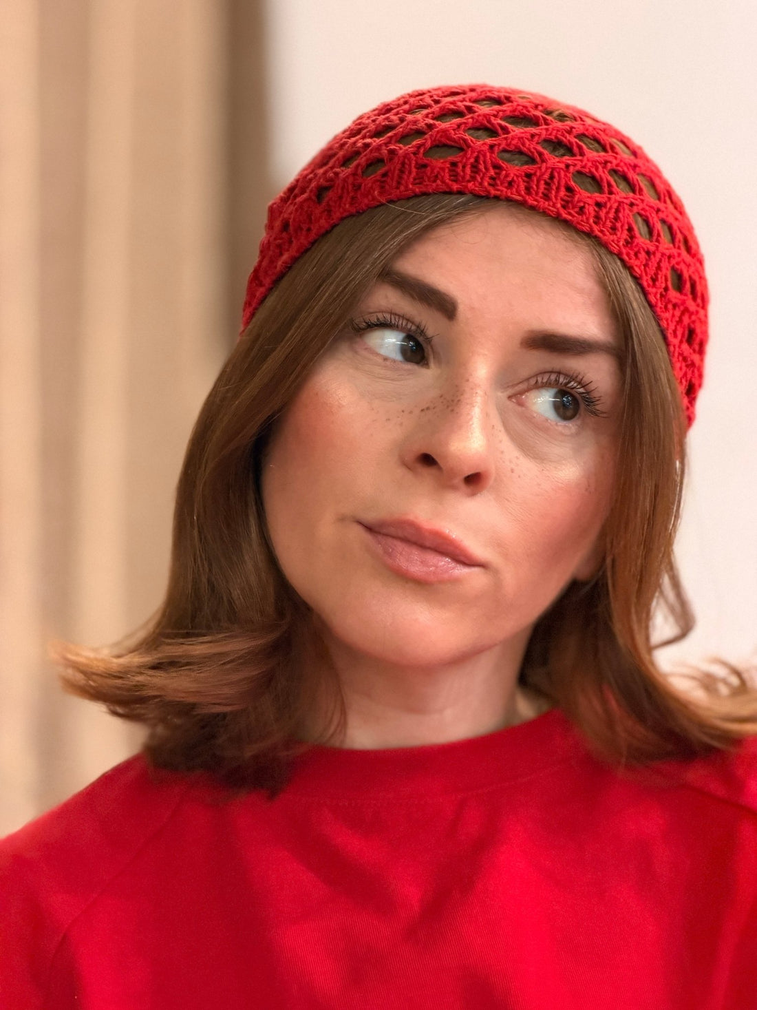 Bonnet en crochet rouge - Léone