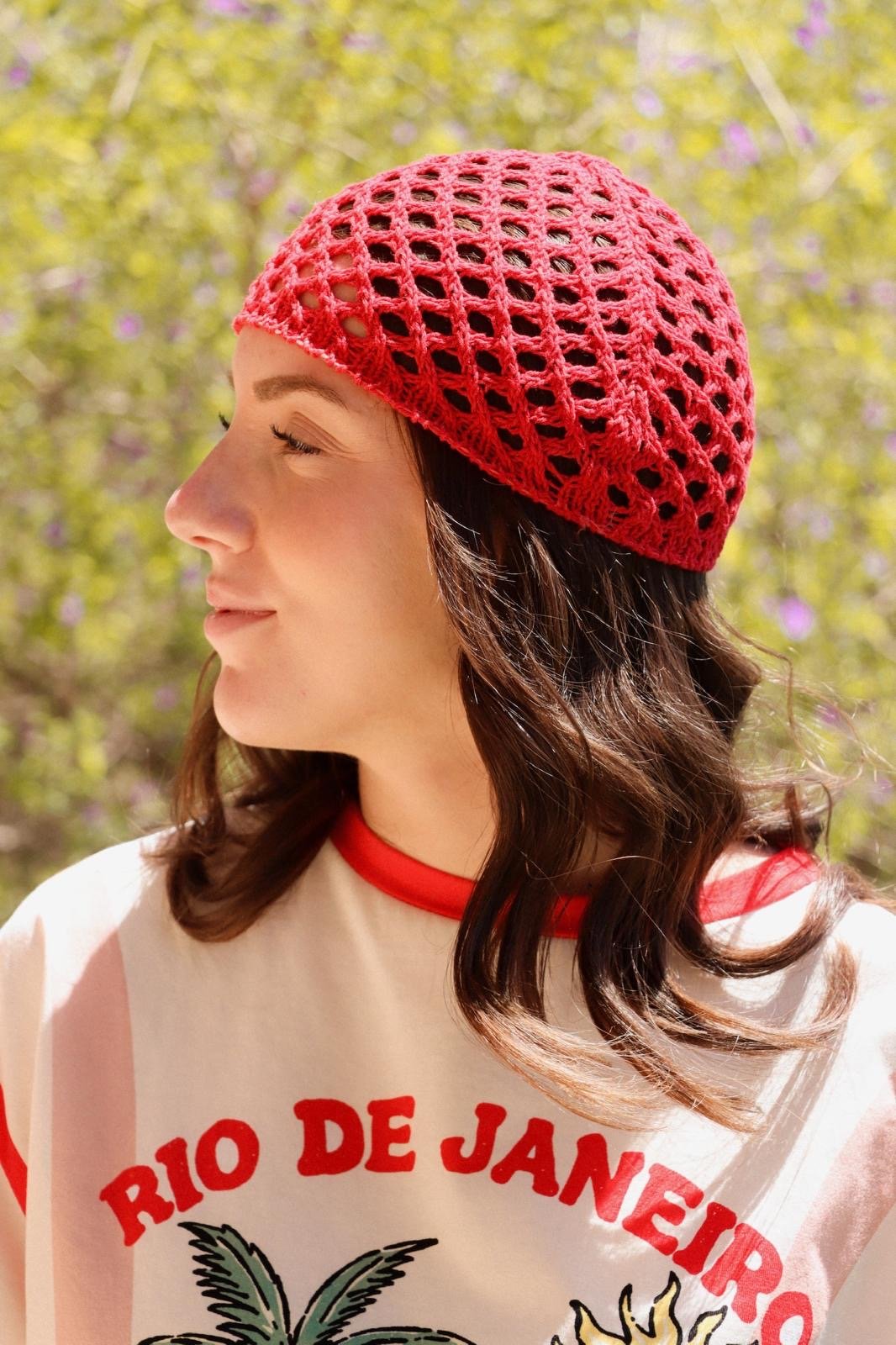 Bonnet en crochet rouge - Léone