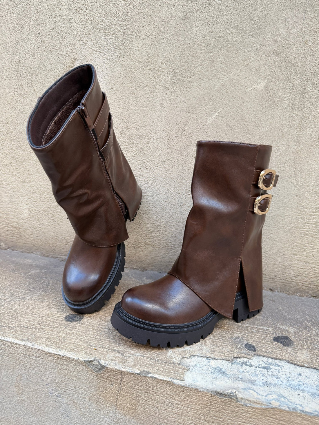 Bottes motardes marron - Léone