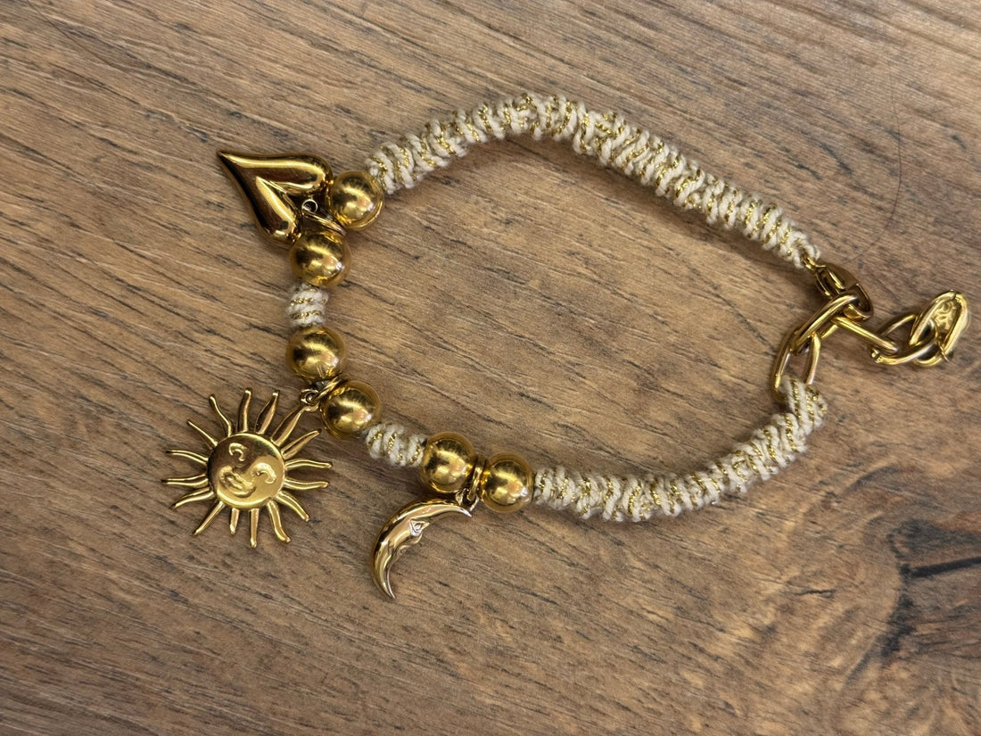 Bracelet beige tissé avec pampilles - Léone