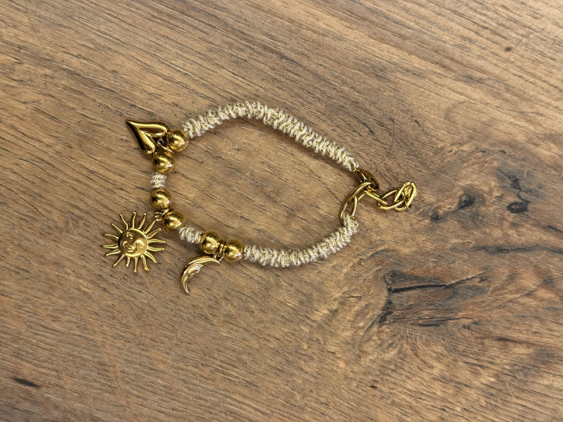 Bracelet beige tissé avec pampilles - Léone