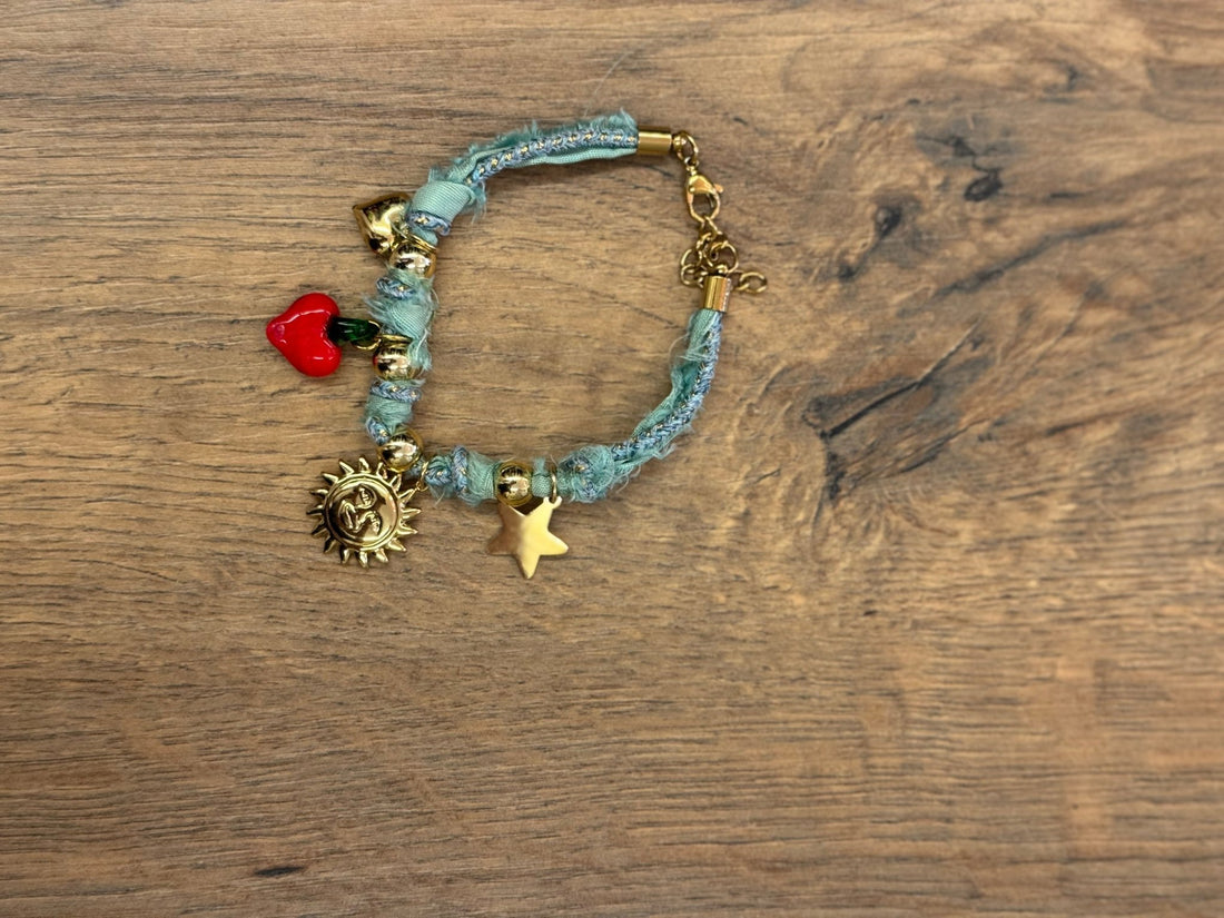 Bracelet bleu tissé avec pampilles - Léone