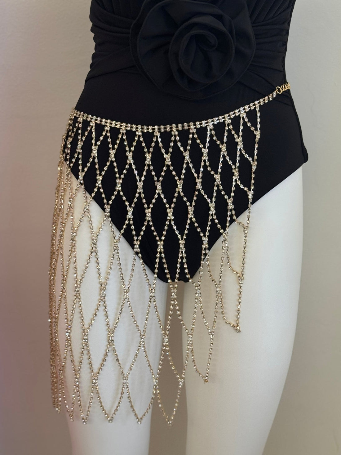 Ceinture jupe dorée à strass en losanges - Léone