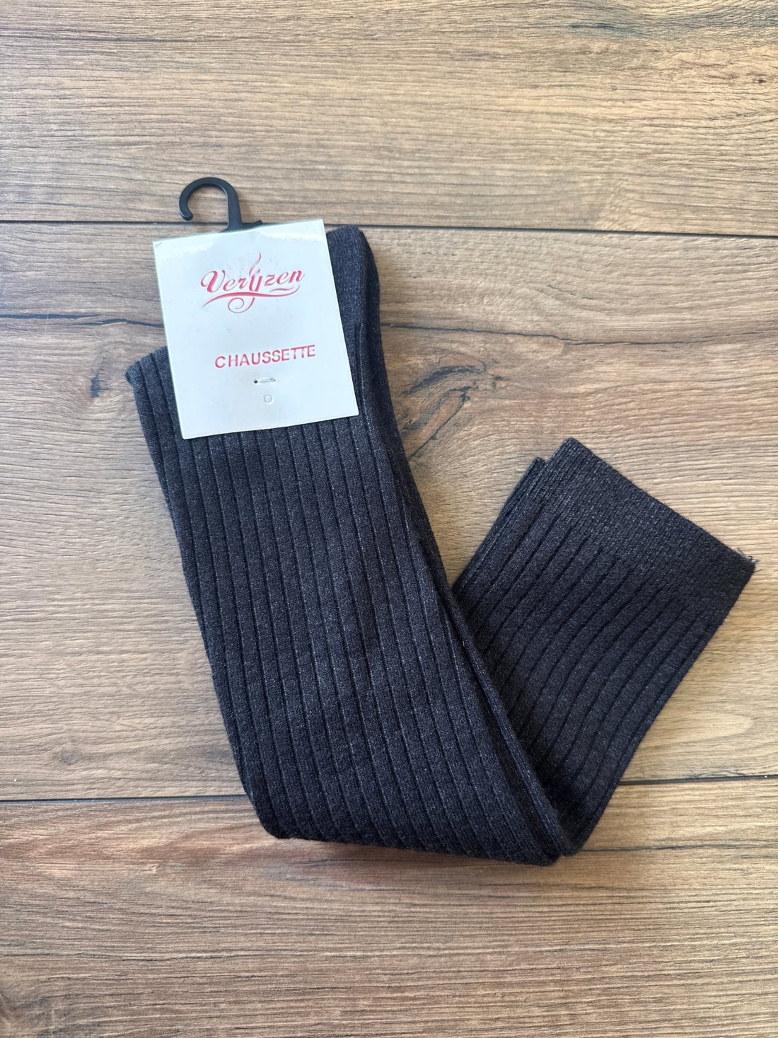 Chaussettes hautes côtelées anthracite - Léone