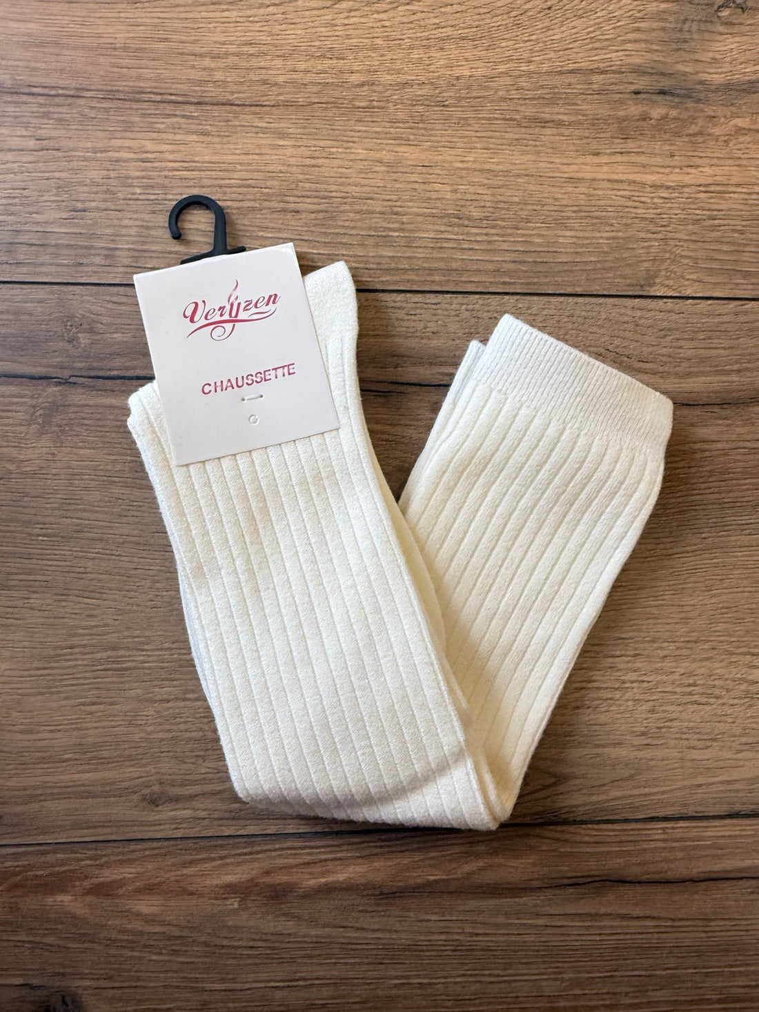 Chaussettes hautes côtelées blanc cassé - Léone