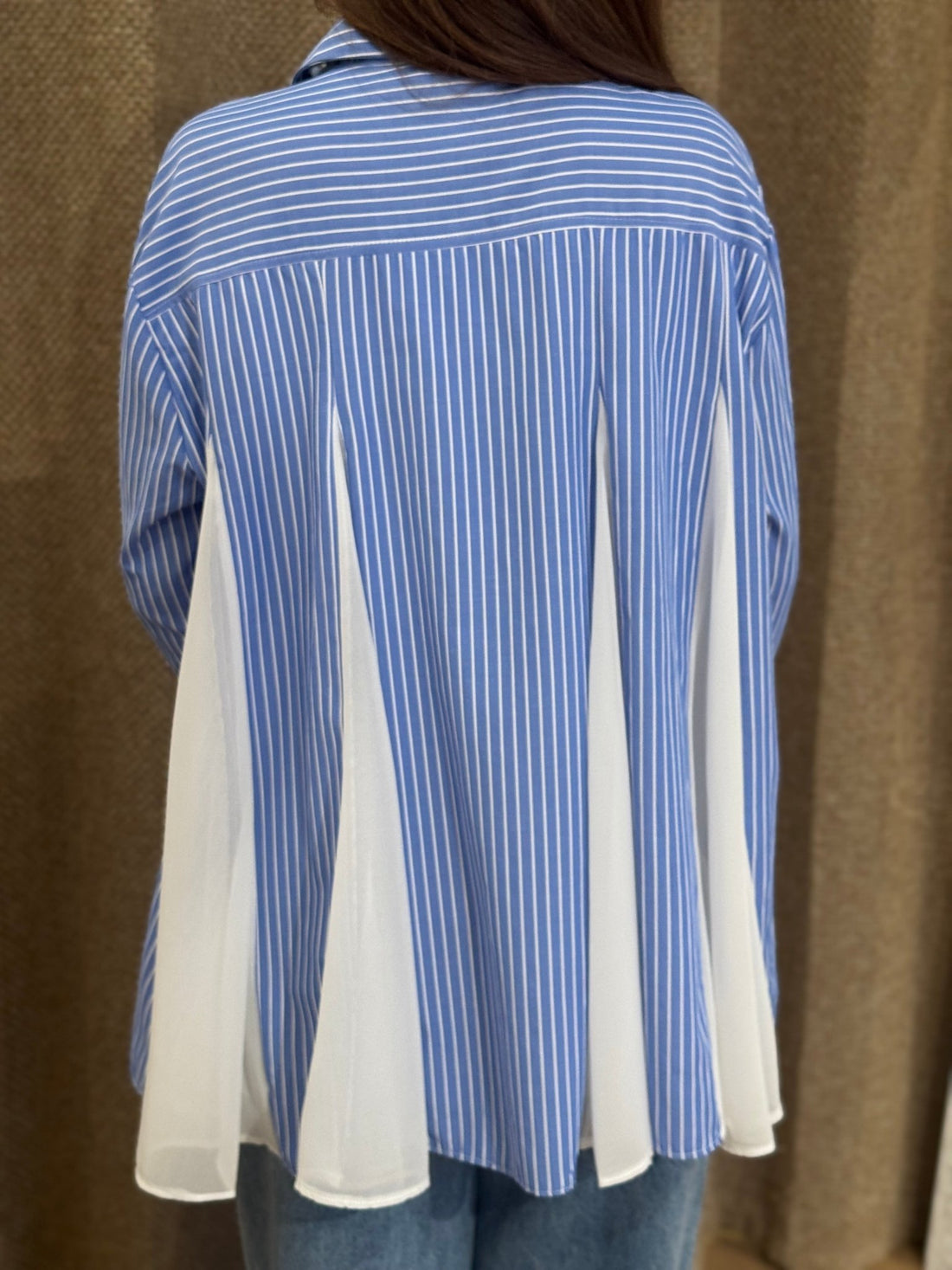 Chemise bleue rayee volant dos - Léone
