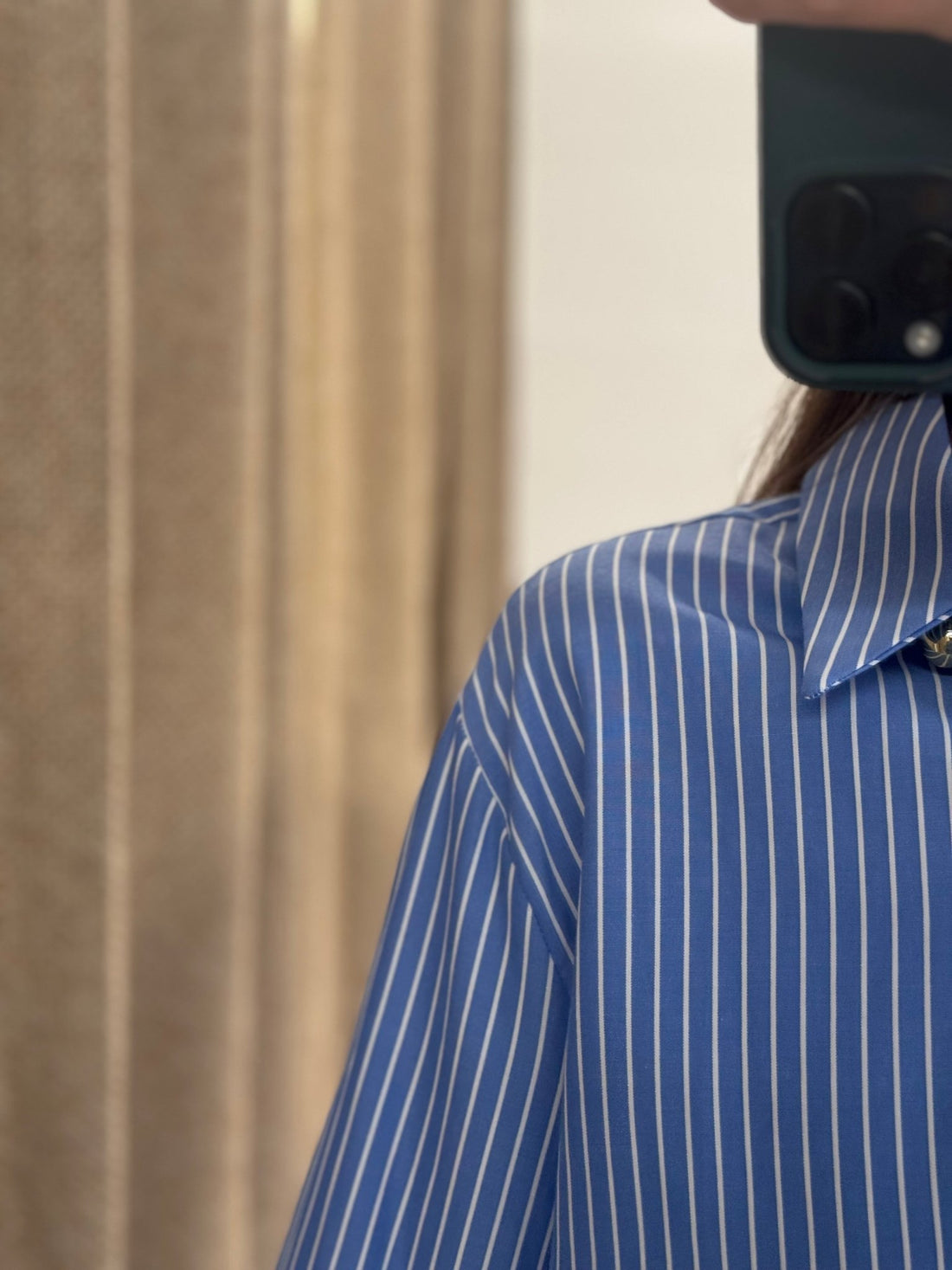 Chemise bleue rayee volant dos - Léone