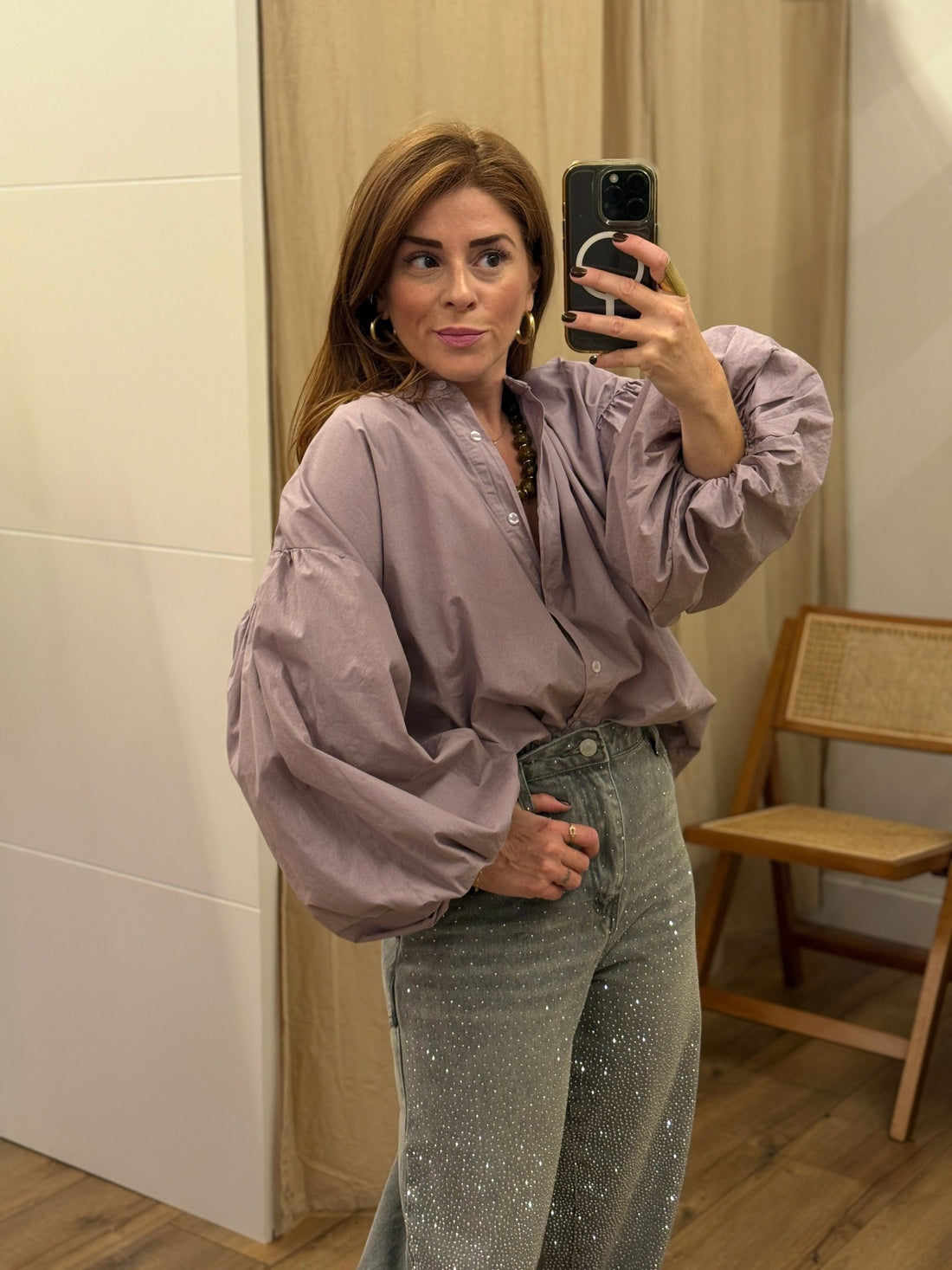 Chemise Carmen parme gris - Léone