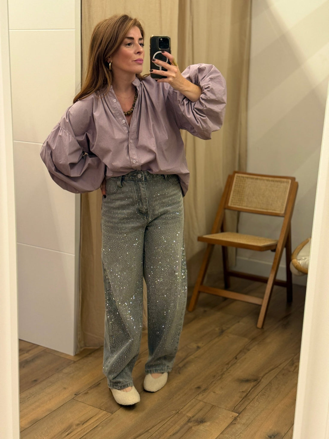 Chemise Carmen parme gris - Léone