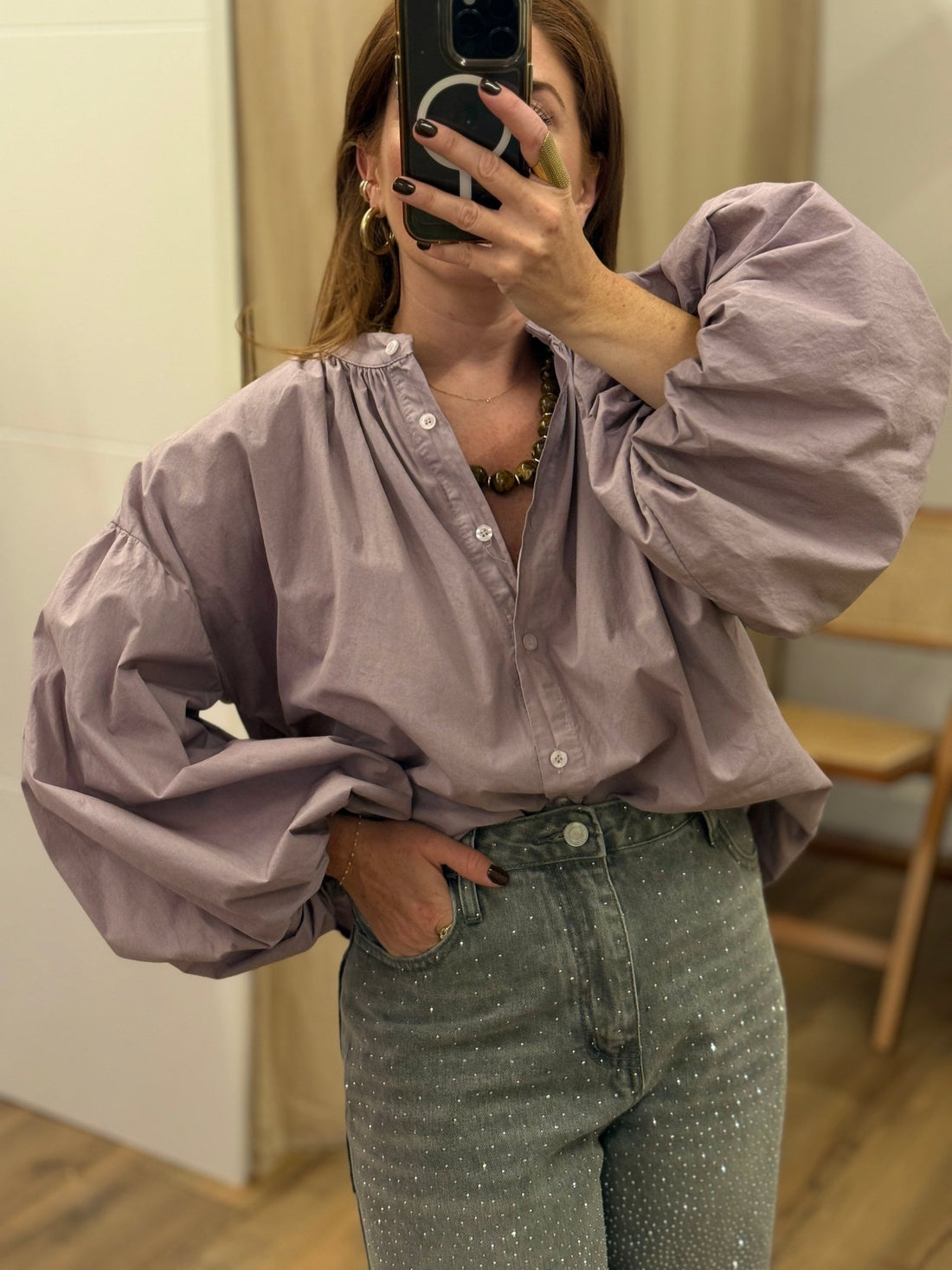 Chemise Carmen parme gris - Léone