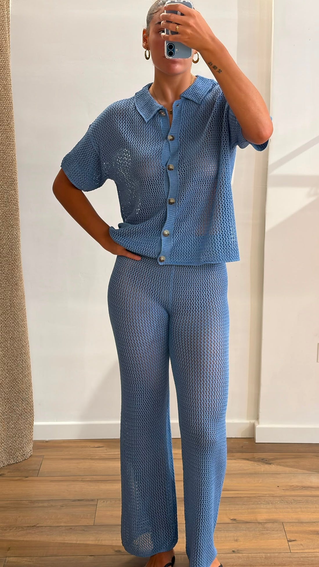 Chemise crochet Justin bleue - Léone