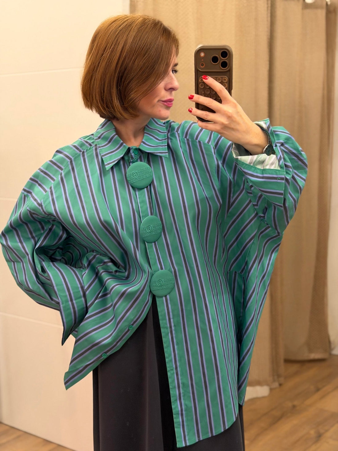 Chemise oversize rayée vert - Léone