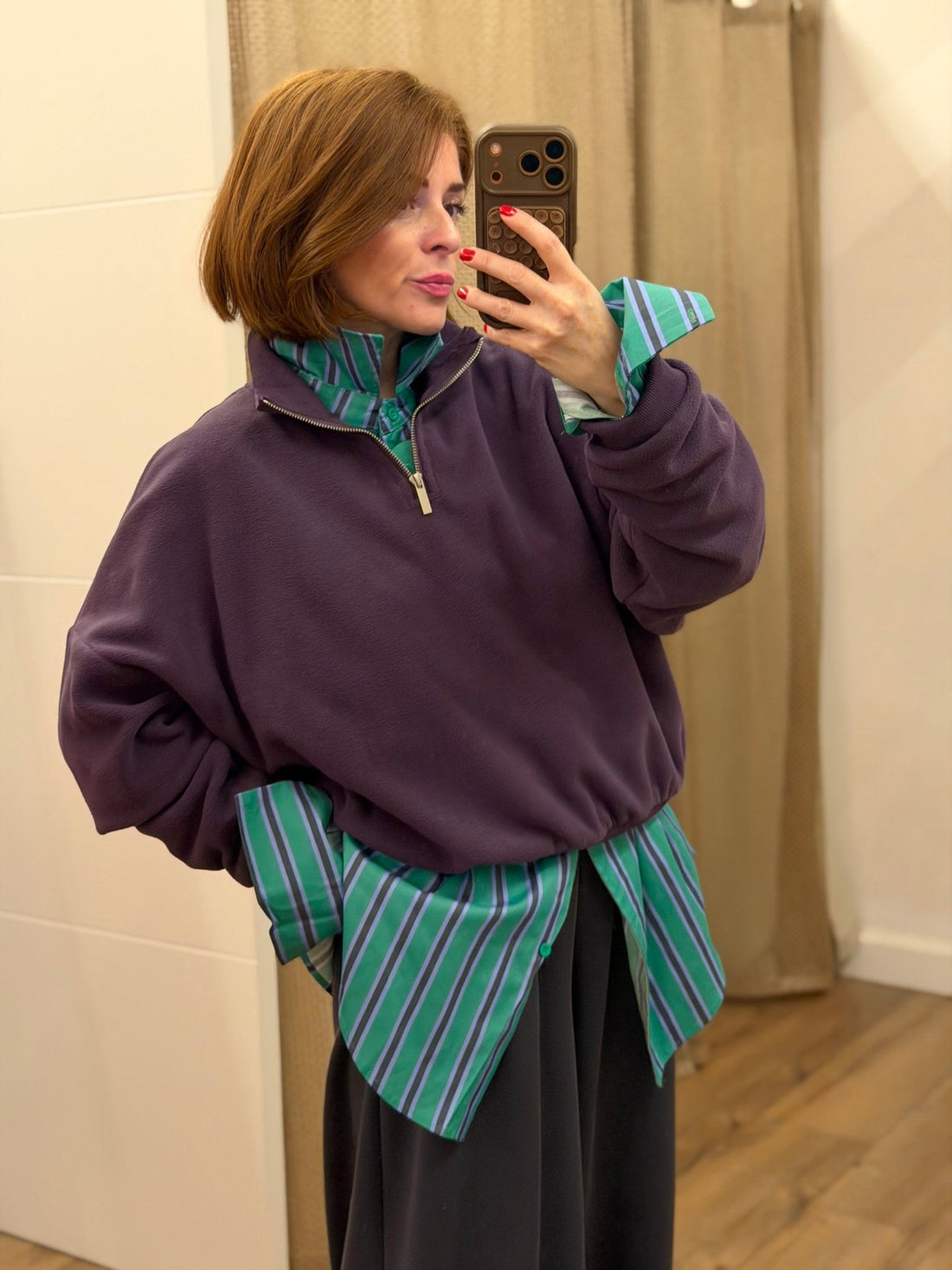 Chemise oversize rayée vert - Léone