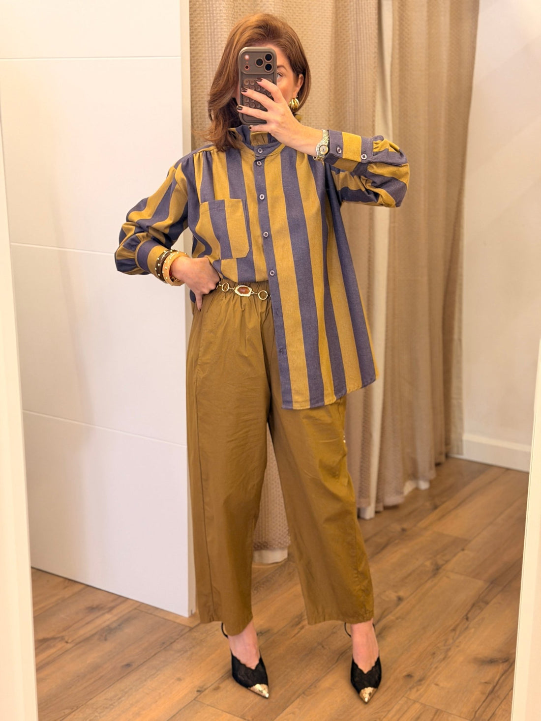Chemise rayée violet camel - Léone