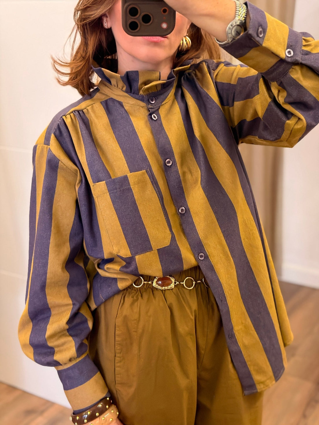 Chemise rayée violet camel - Léone
