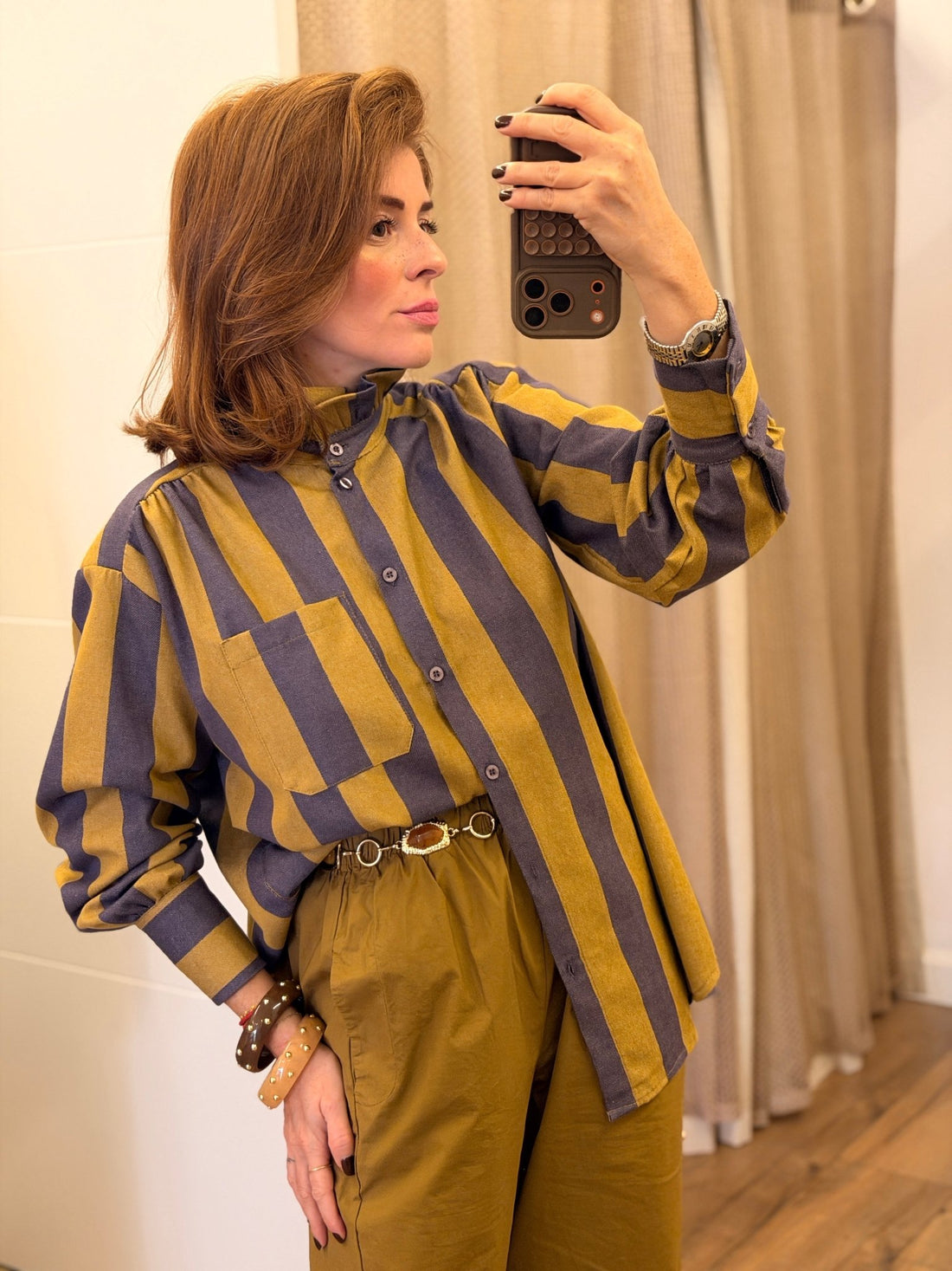 Chemise rayée violet camel - Léone