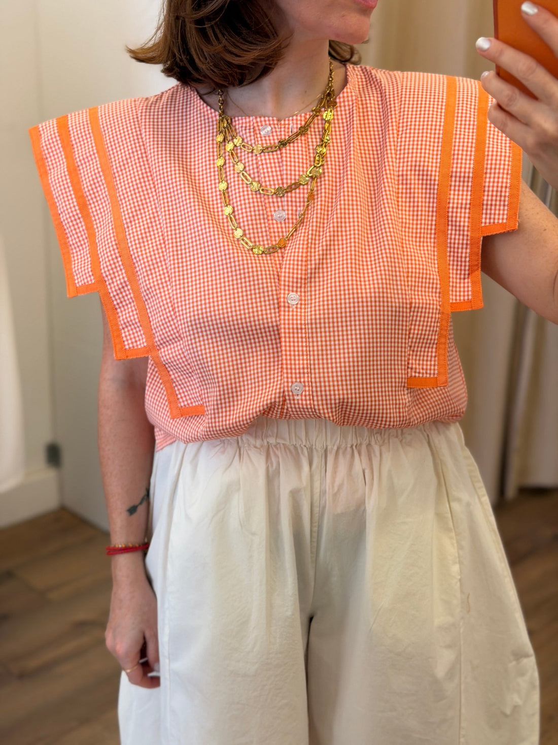 Chemise vichy orange Denise - Léone
