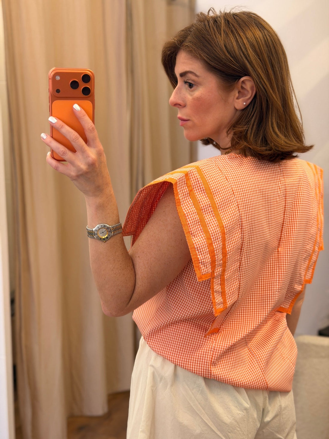 Chemise vichy orange Denise - Léone