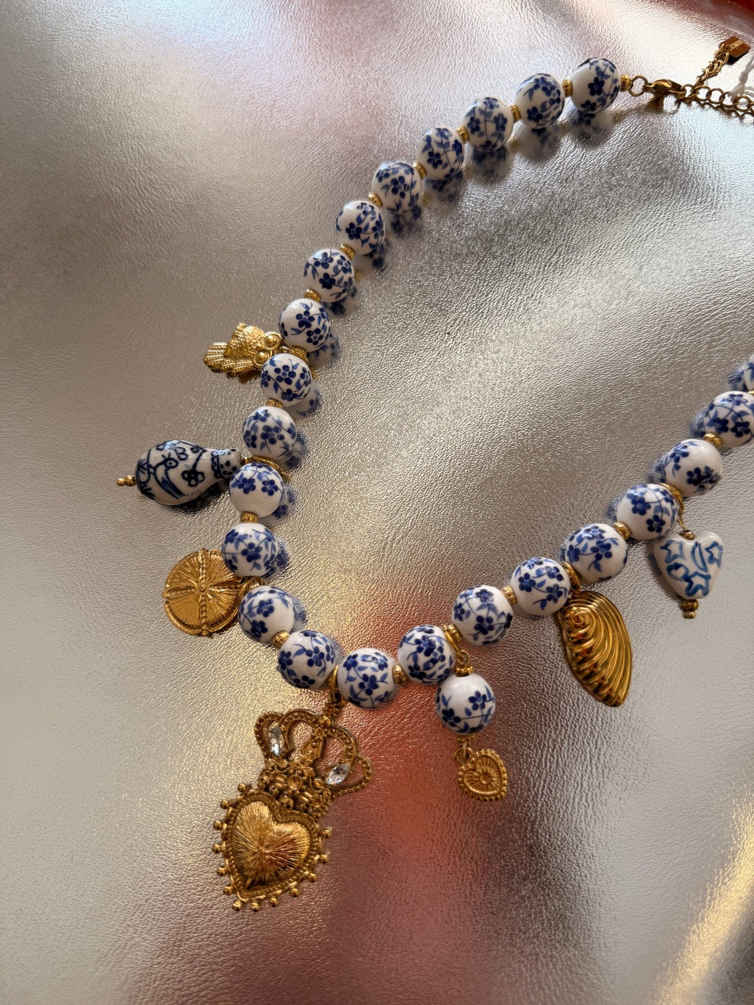 Collier Boules fleurs bleues - Léone