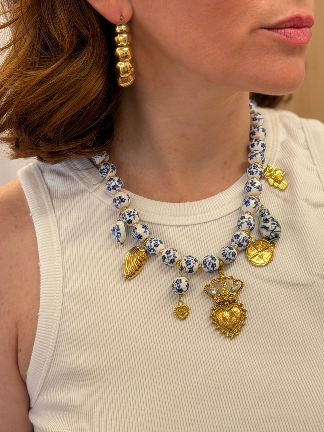 Collier Boules fleurs bleues - Léone