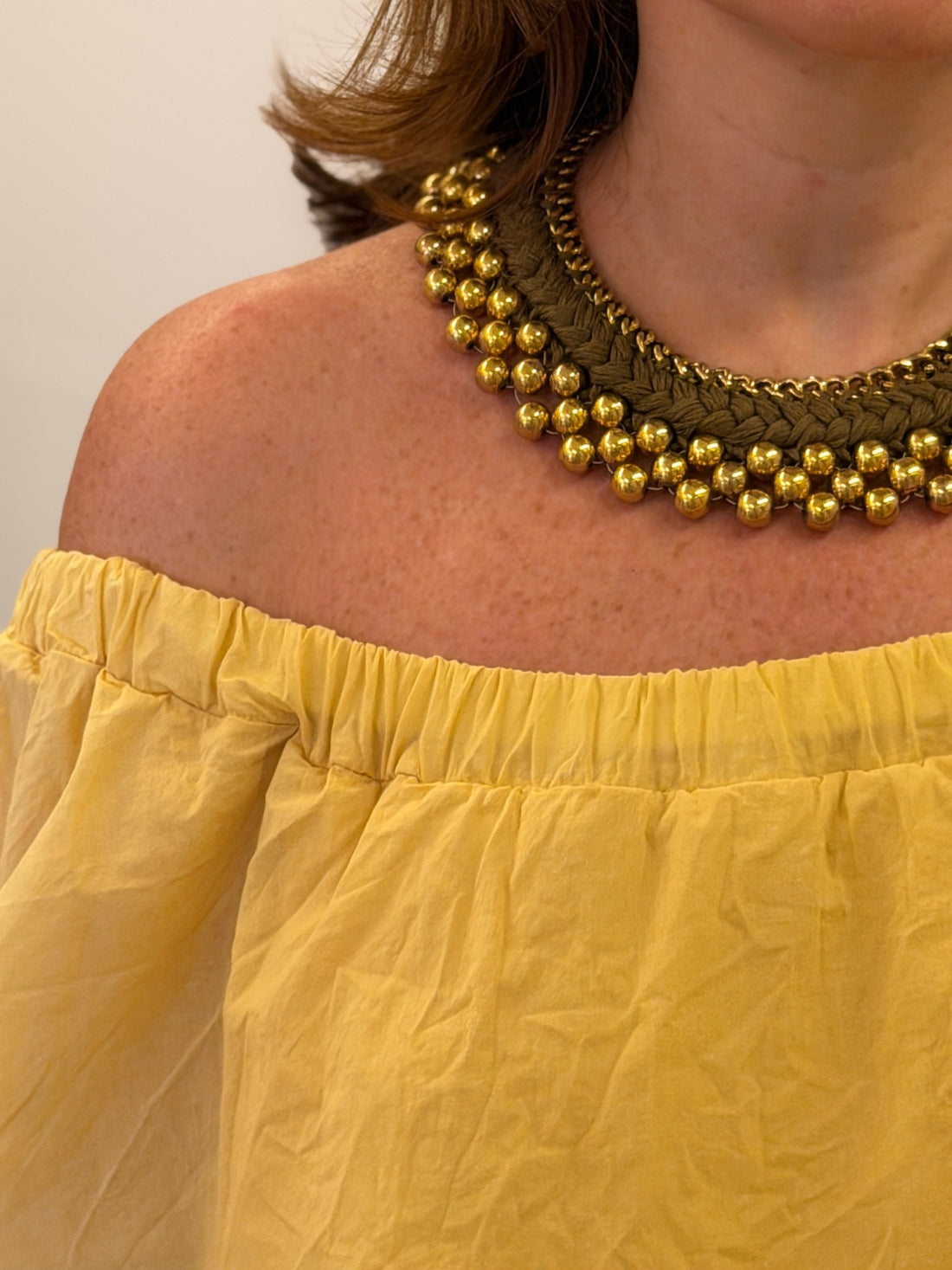Collier perle et tresse kaki - Léone
