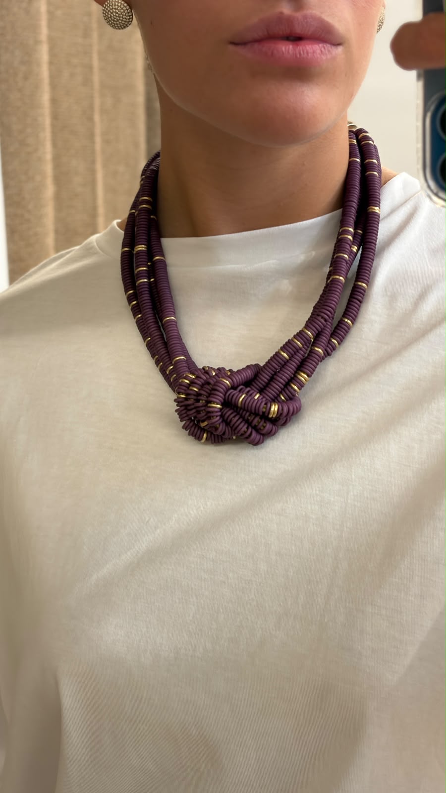 Collier perles noeud violet - Léone