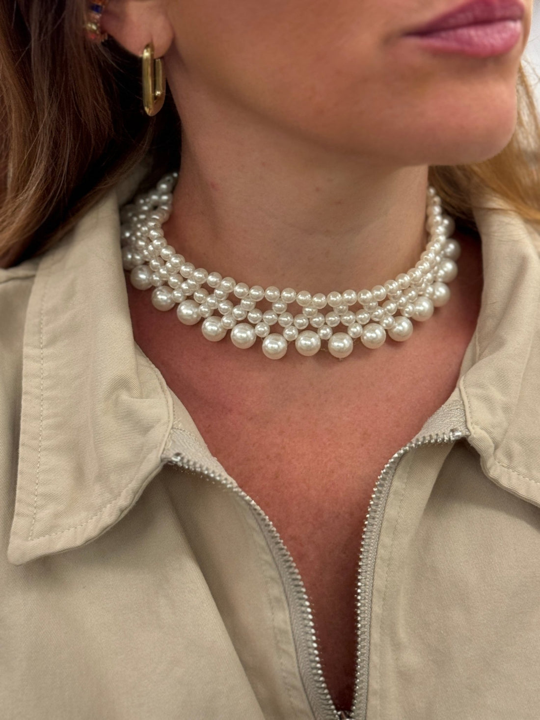 Collier ras de cou en perles nacrées blanches - Léone