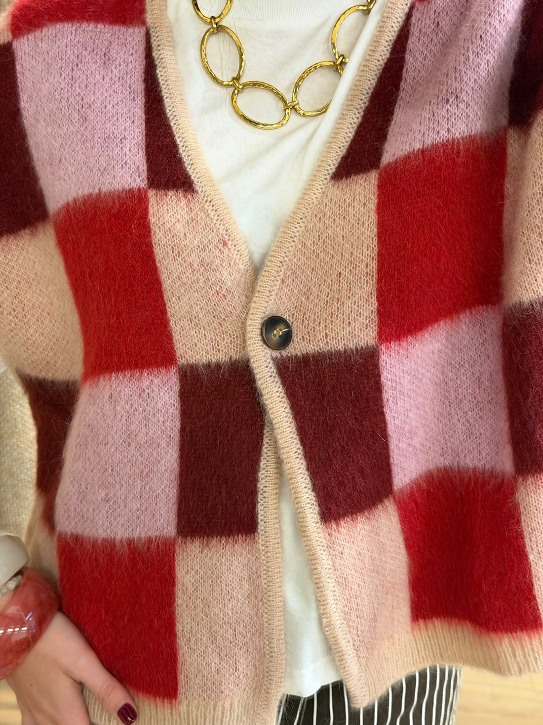 Gilet mohair rouge rouge/rose - Léone