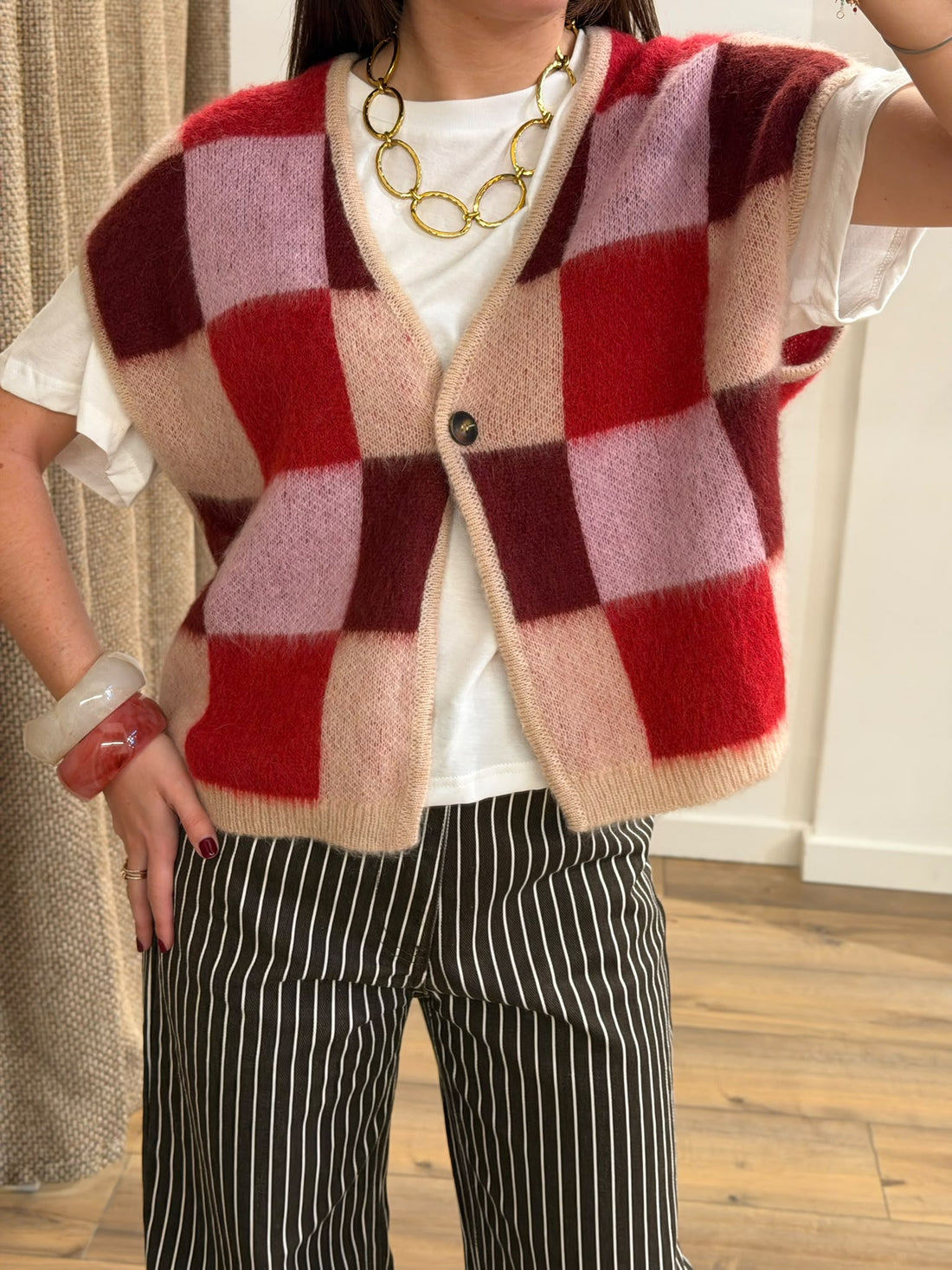 Gilet mohair rouge rouge/rose - Léone
