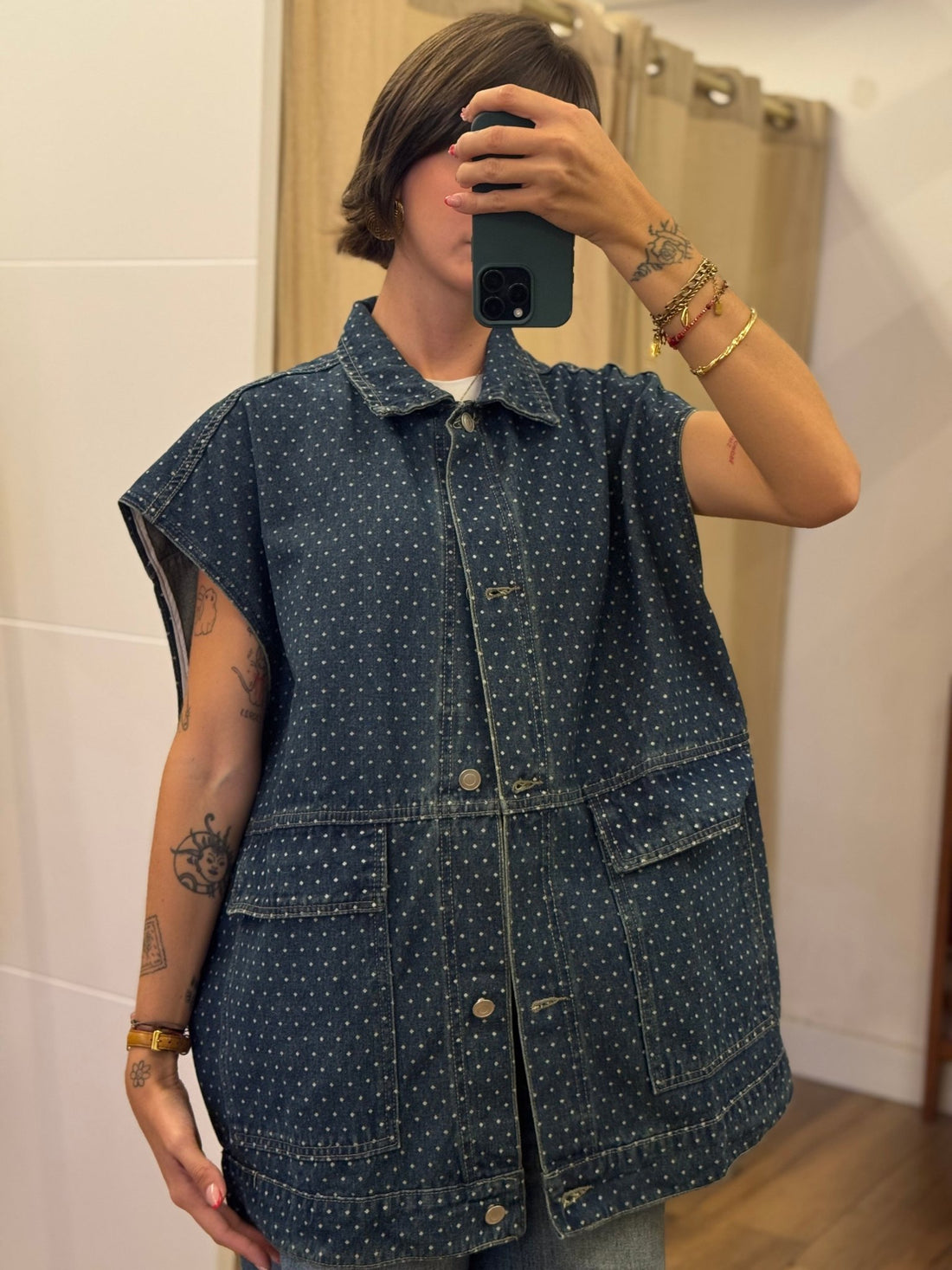 Gilet Richy bleu vieilli à pois - Léone