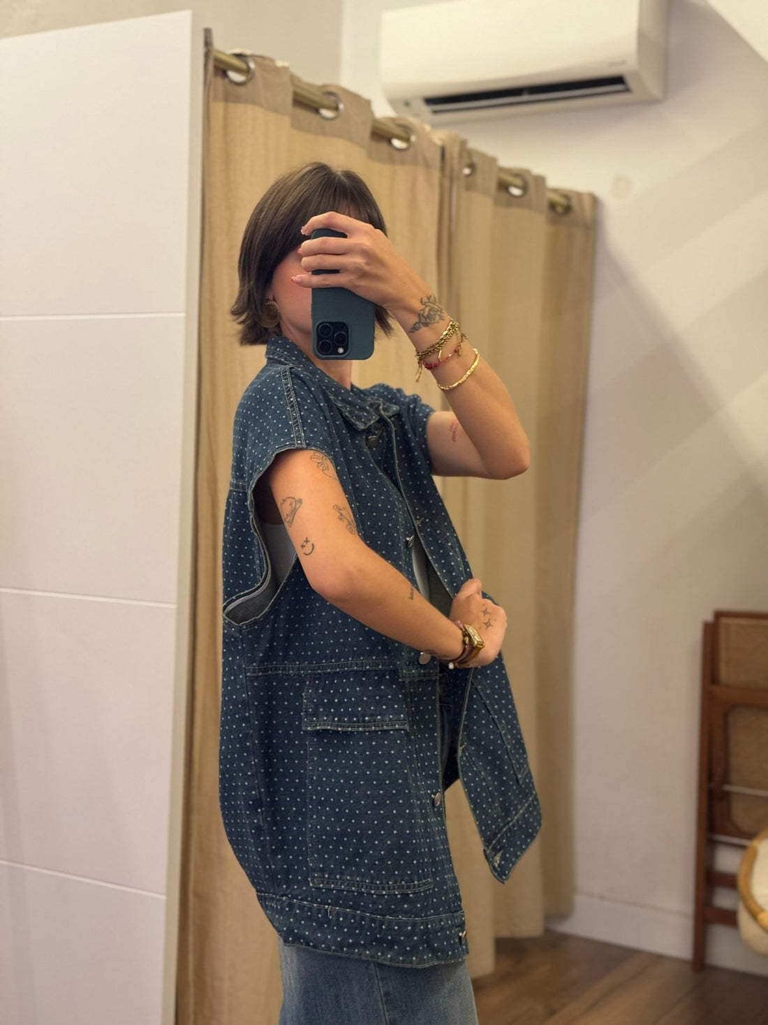 Gilet Richy bleu vieilli à pois - Léone