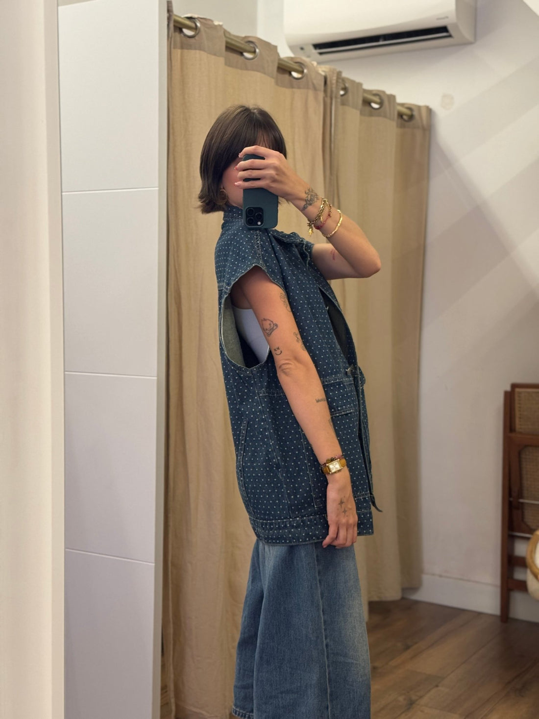 Gilet Richy bleu vieilli à pois - Léone