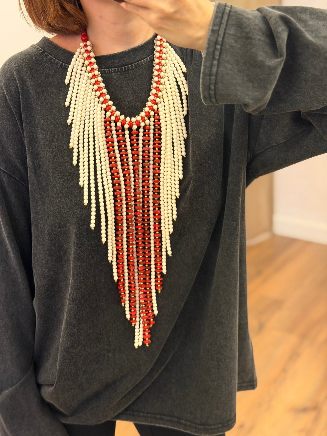 Gros collier franges perles - Léone
