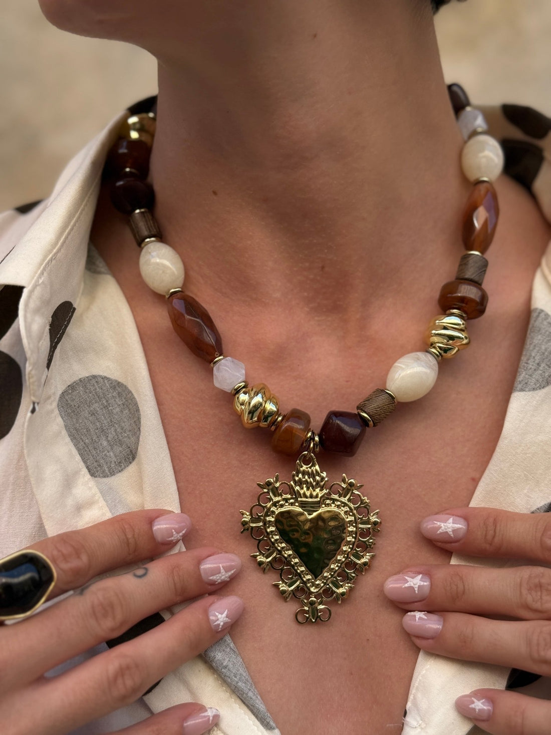 Gros collier marron doré - Léone
