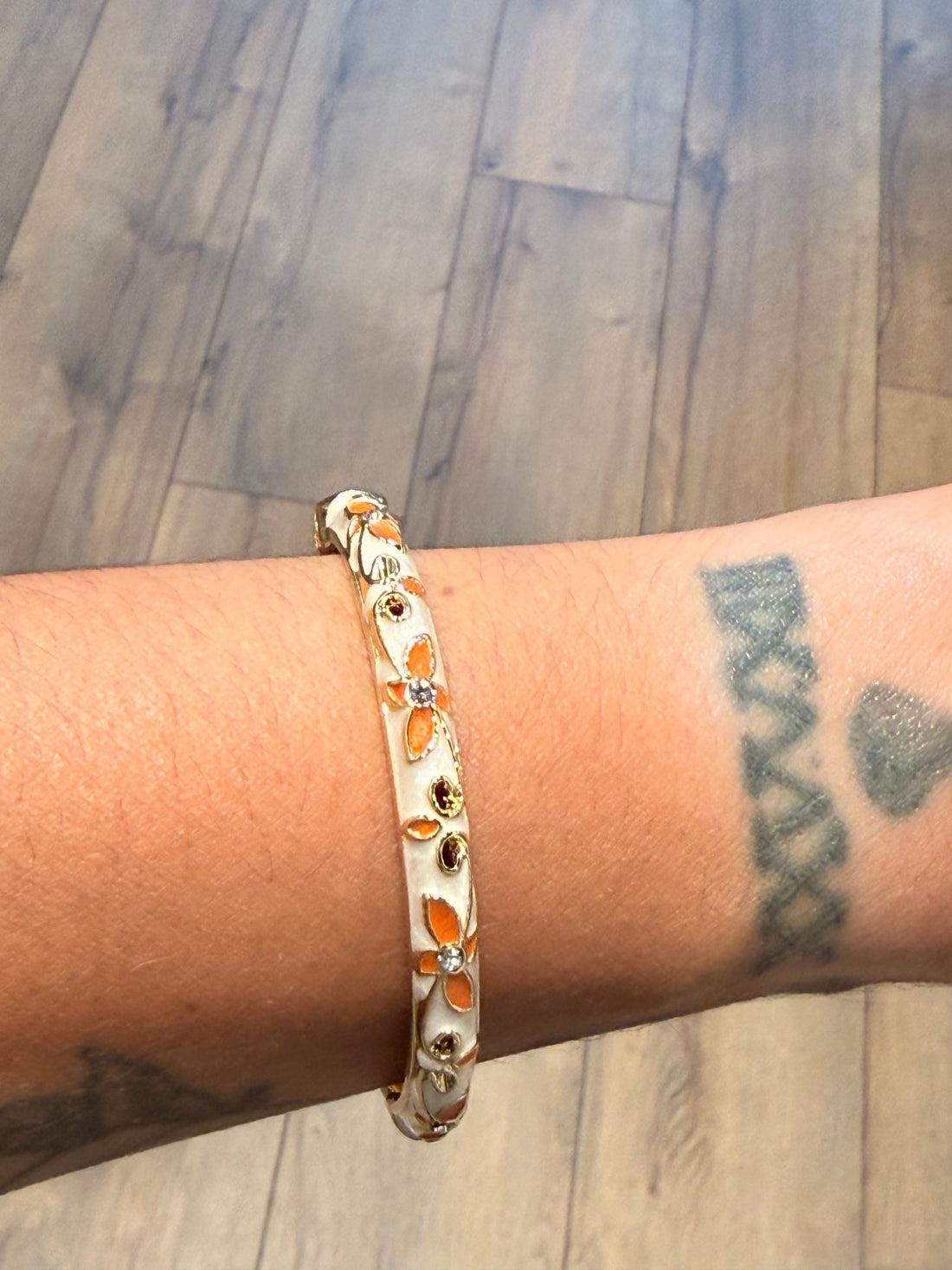 Jonc floral blanc et orange - Léone