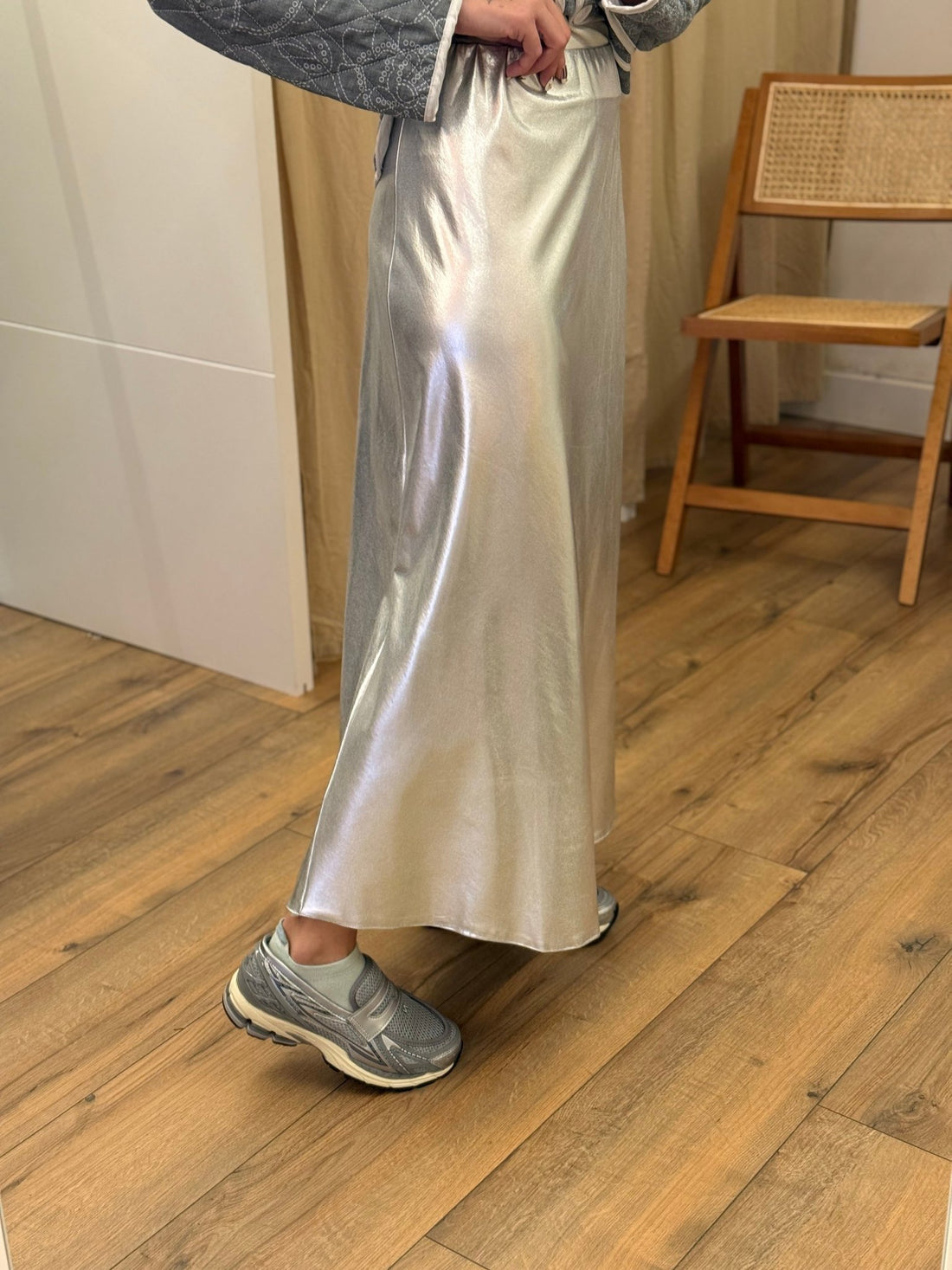 Jupe longue fluide argentee - Léone