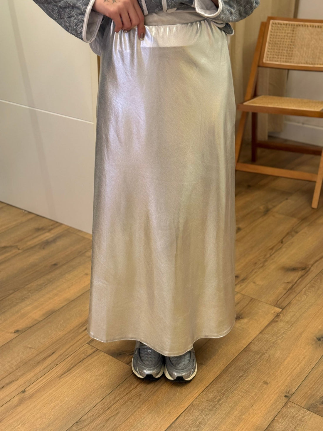 Jupe longue fluide argentee - Léone