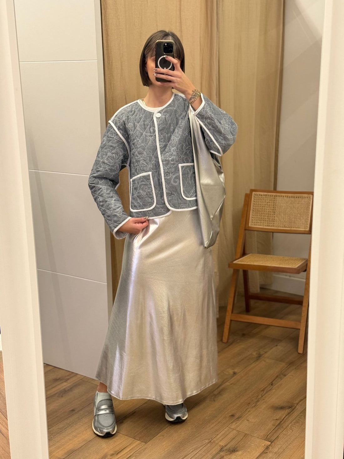 Jupe longue fluide argentee - Léone